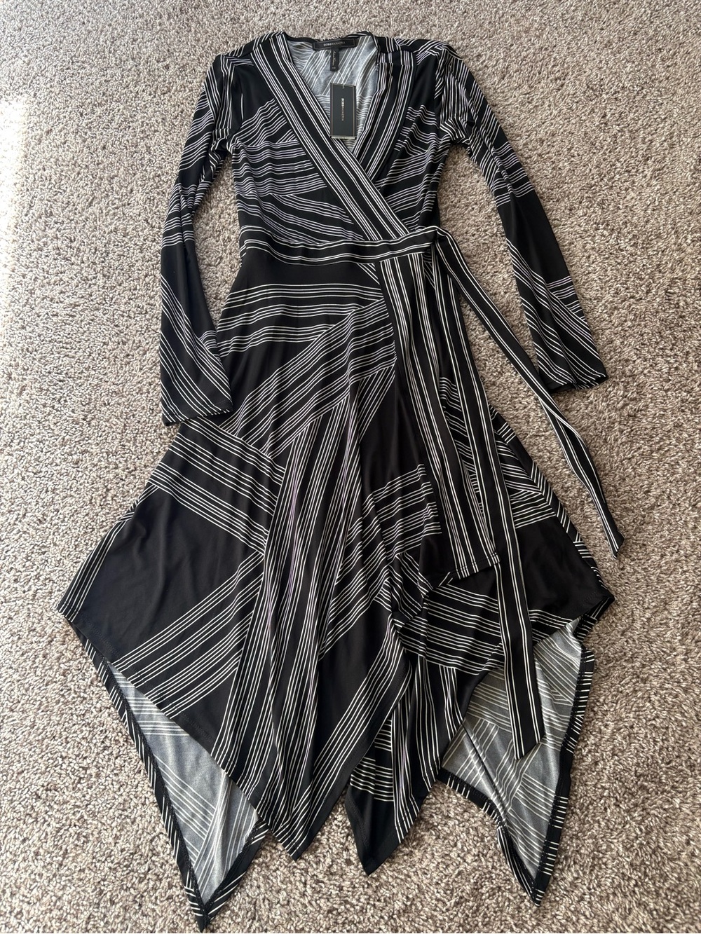 BCBGMaxAzria Black and White Asymmetrical Wrap Dress